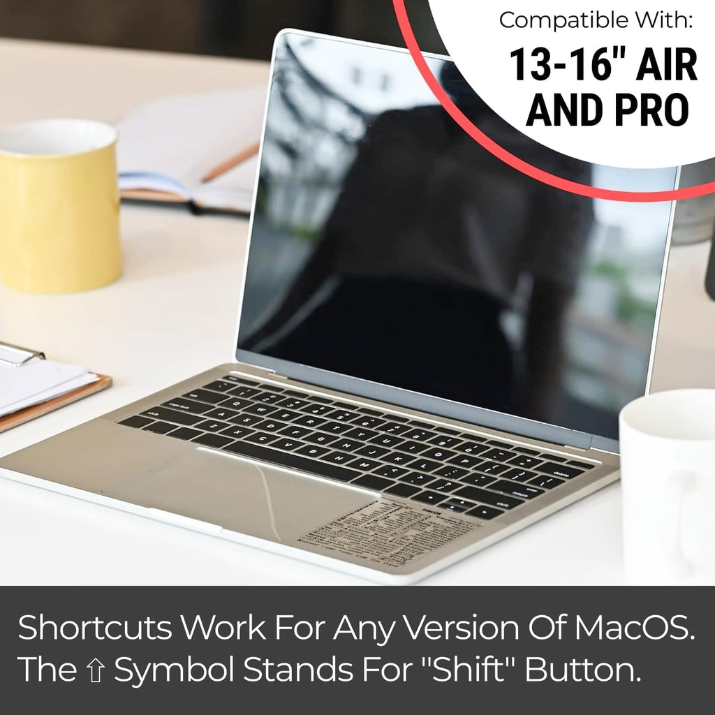 Mac OS Keyboard Shortcuts Sticker for Air/Pro | Laminated Vinyl Cheatsheet for Macbook | 2026 Edition (Clear/Black)