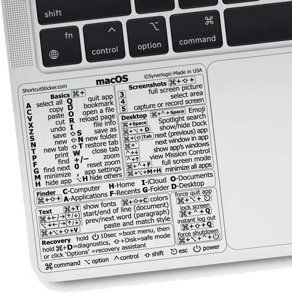 Mac OS Keyboard Shortcuts Sticker for Air/Pro | Laminated Vinyl Cheatsheet for Macbook | 2026 Edition (Clear/Black)
