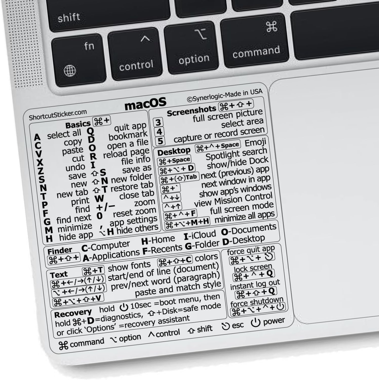 Mac OS Keyboard Shortcuts Sticker for Air/Pro | Laminated Vinyl Cheatsheet for Macbook | 2026 Edition (Clear/Black)