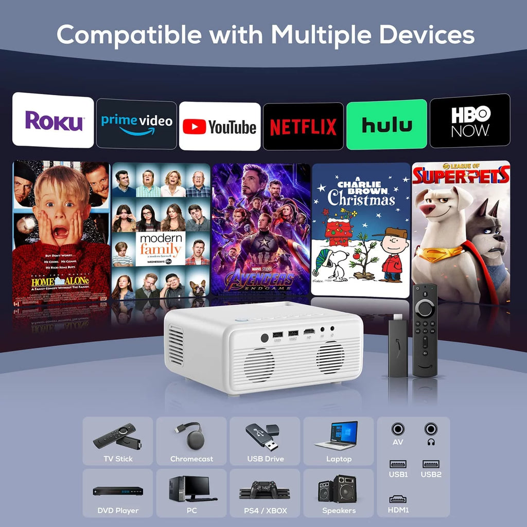 1080P Native Projector with 5G WiFi and Bluetooth 5.2, 9000 Lumens LED Brightness, 4K Support, 180-Inch Display, Portable Home Theater Projector with Carrying Bag