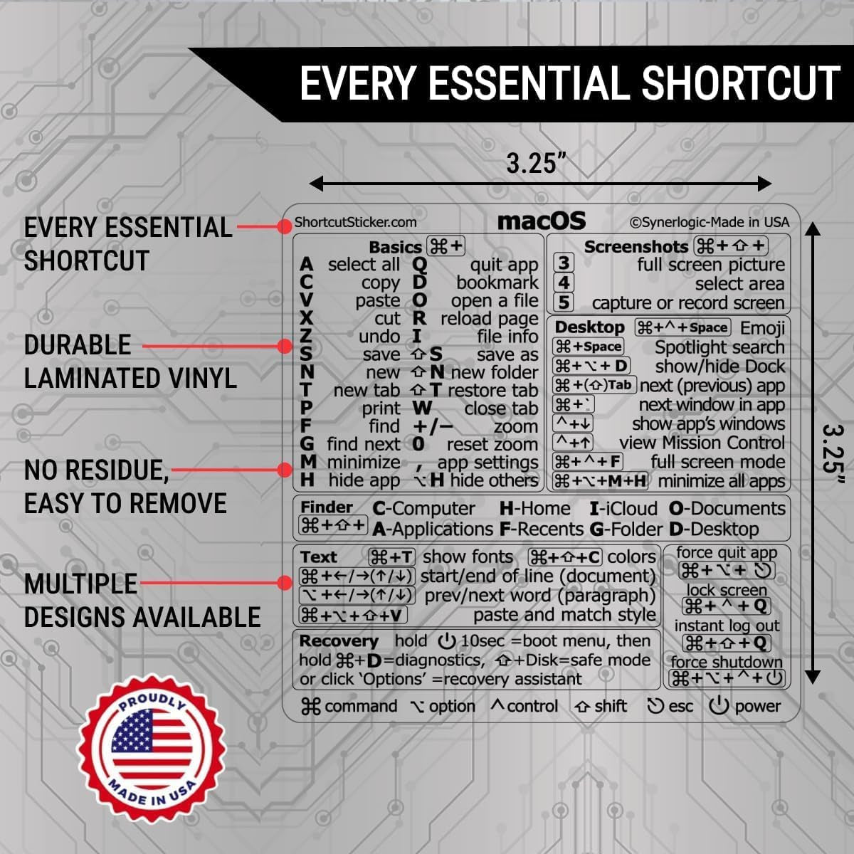 Mac OS Keyboard Shortcuts Sticker for Air/Pro | Laminated Vinyl Cheatsheet for Macbook | 2026 Edition (Clear/Black)