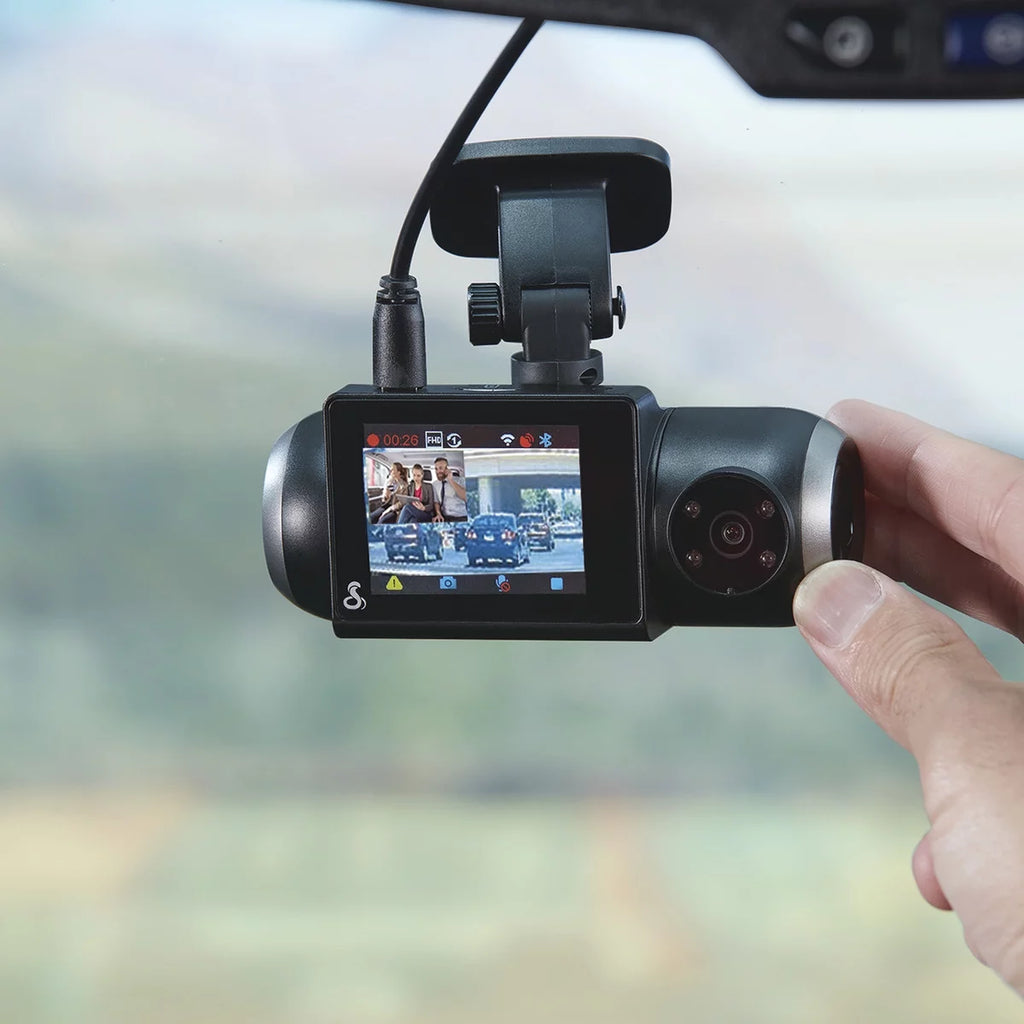 SC 201 1080P Dash Cam + Interior Night Vision Cam, Live Alerts, Carplay Compatible Dash Camera