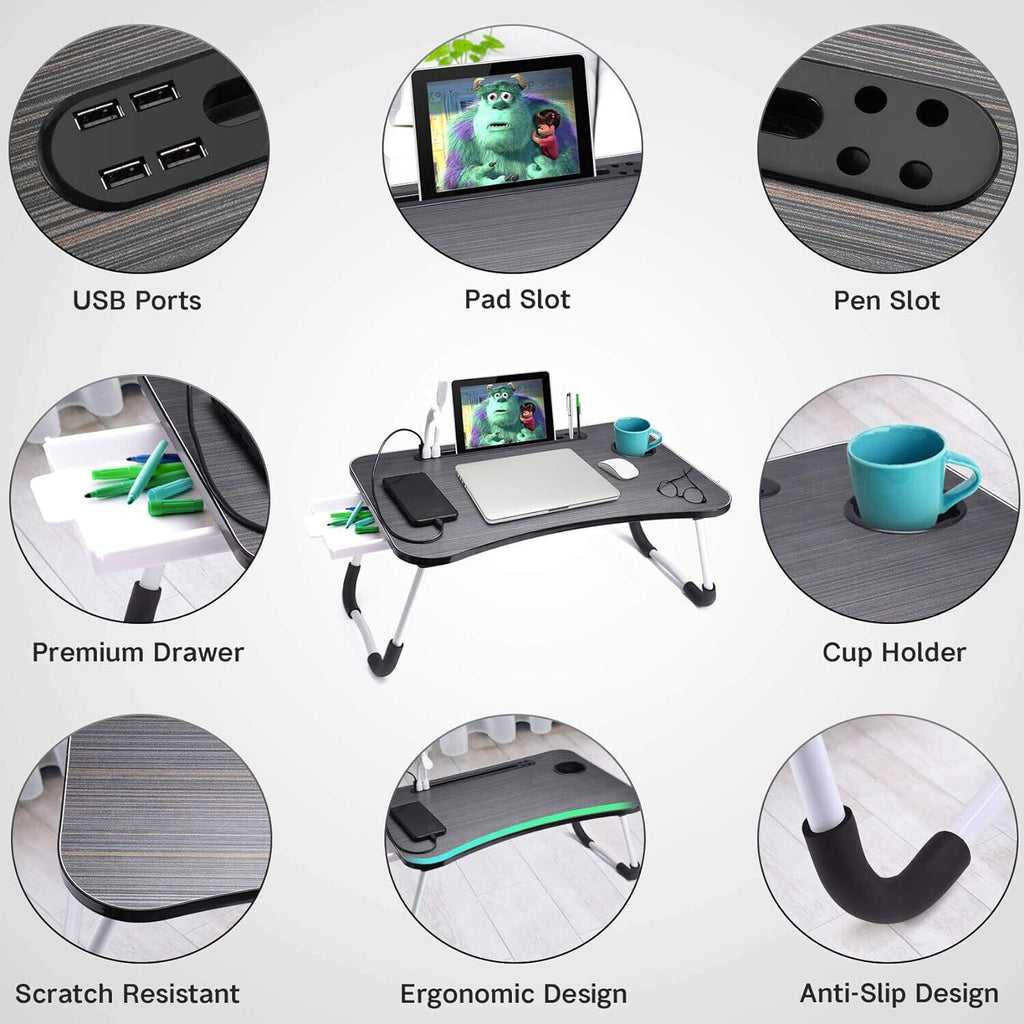 HBN Foldable Laptop Desk and Breakfast Tray for Bed Use