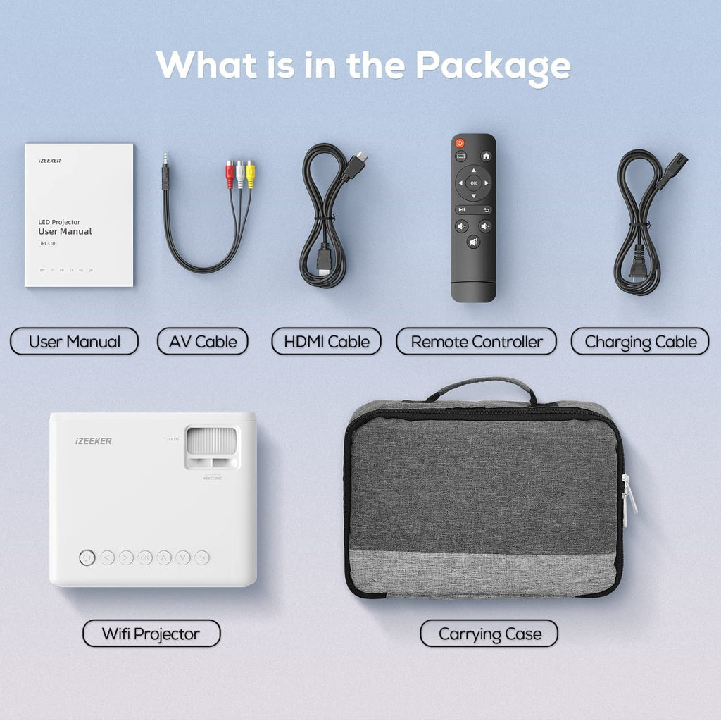 1080P Native Projector with 5G WiFi and Bluetooth 5.2, 9000 Lumens LED Brightness, 4K Support, 180-Inch Display, Portable Home Theater Projector with Carrying Bag