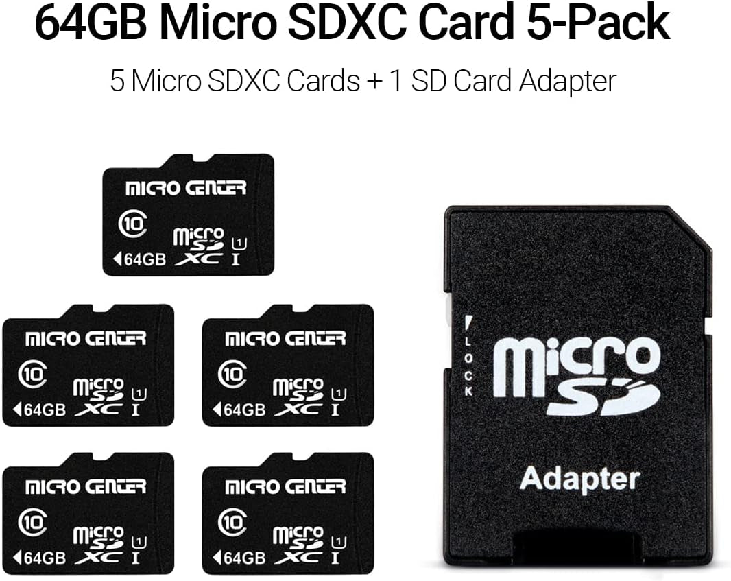 64GB Class 10 Microsdhc Flash Memory Card with Adapter, 5Pack