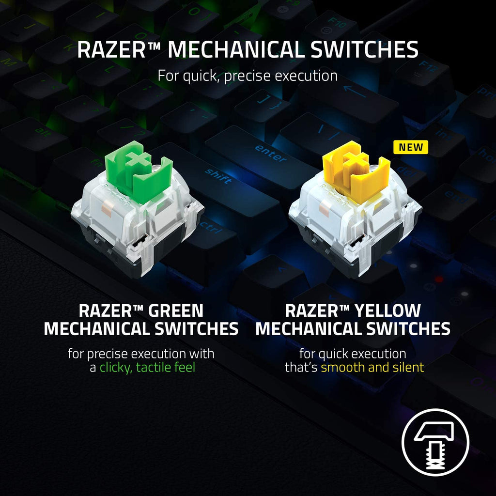 Razer BlackWidow V3 Mechanical Gaming Keyboard with Green Tactile Clicky Switches, Chroma RGB Lighting, Compact Design, and Programmable Macros